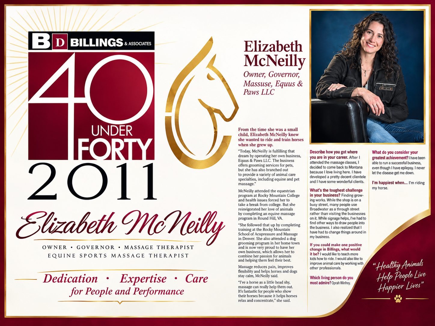 BD Billings & Associates — 40 Under Forty 2011 — Elizabeth McNeilly, Owner, Equus & Paws LLC