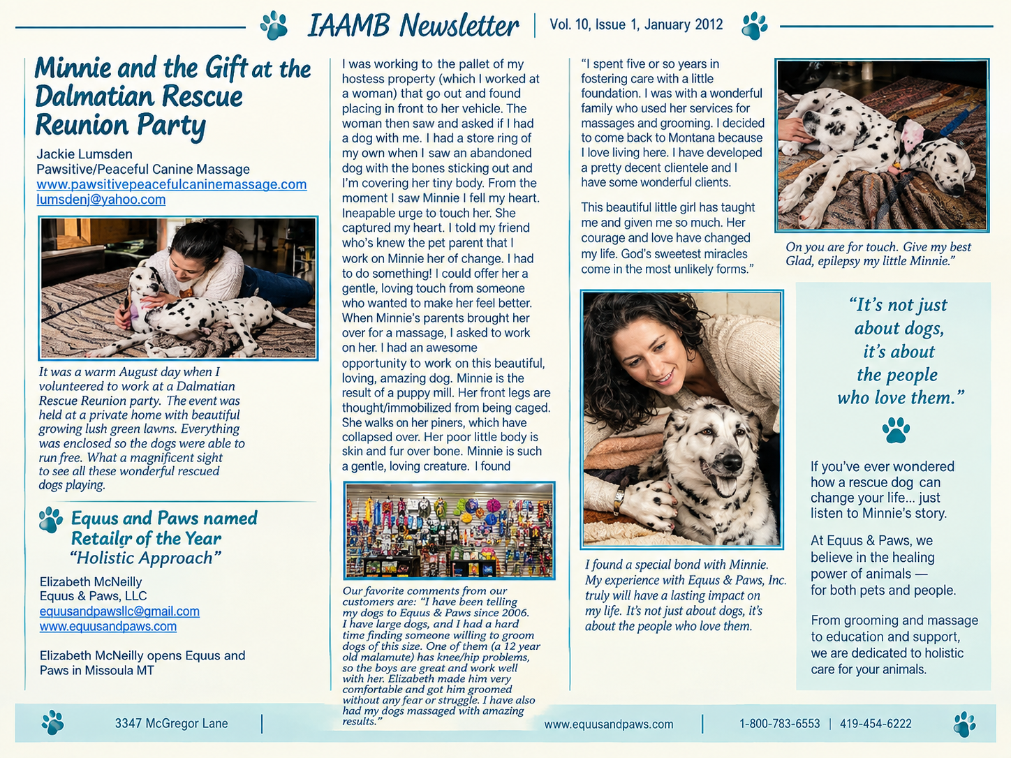 IAAMB Newsletter Vol. 10 Issue 1 — Equus and Paws named Retailer of the Year, Holistic Approach